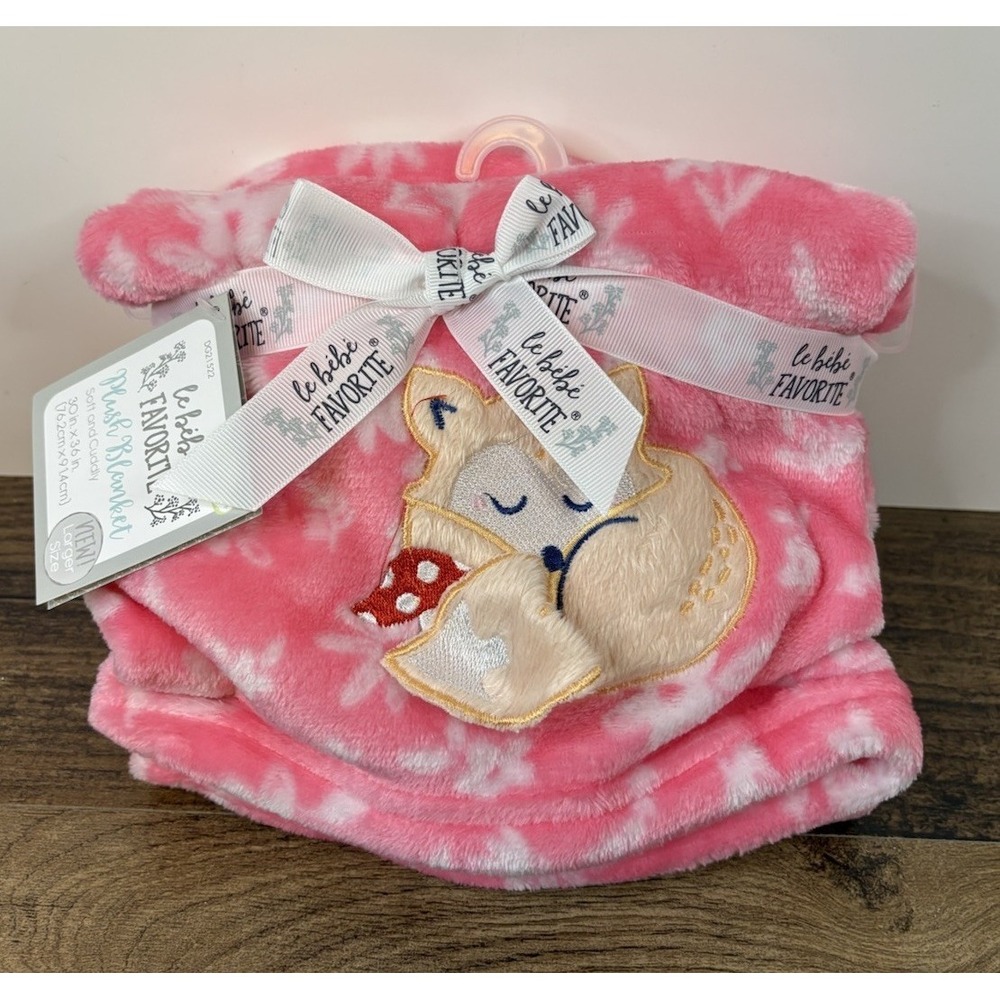 Le Bebe Favorite Baby Blanket Pink Lovey Security Fox Mushroom NWT